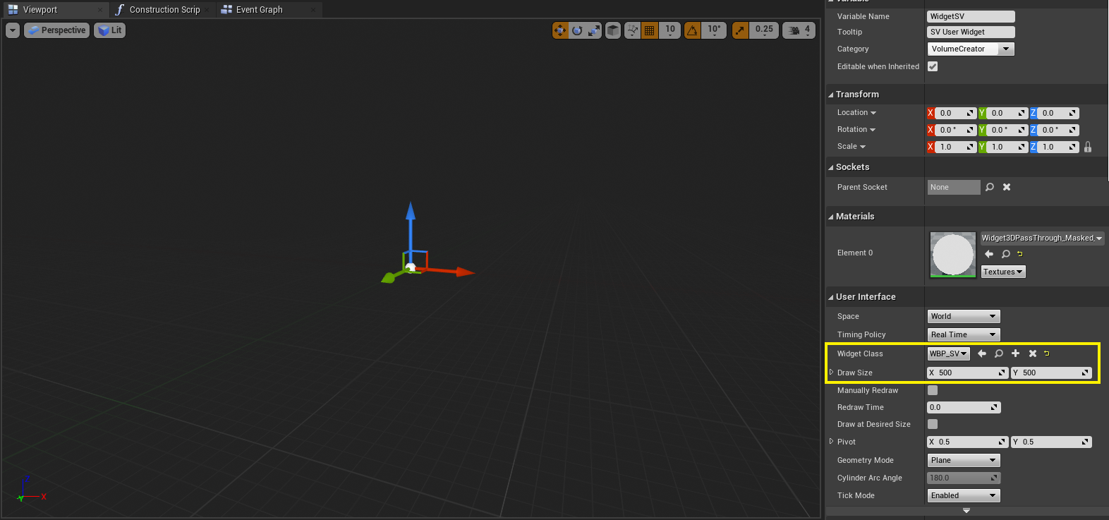 Blueprint Actor BP_SV_UI in Viewport