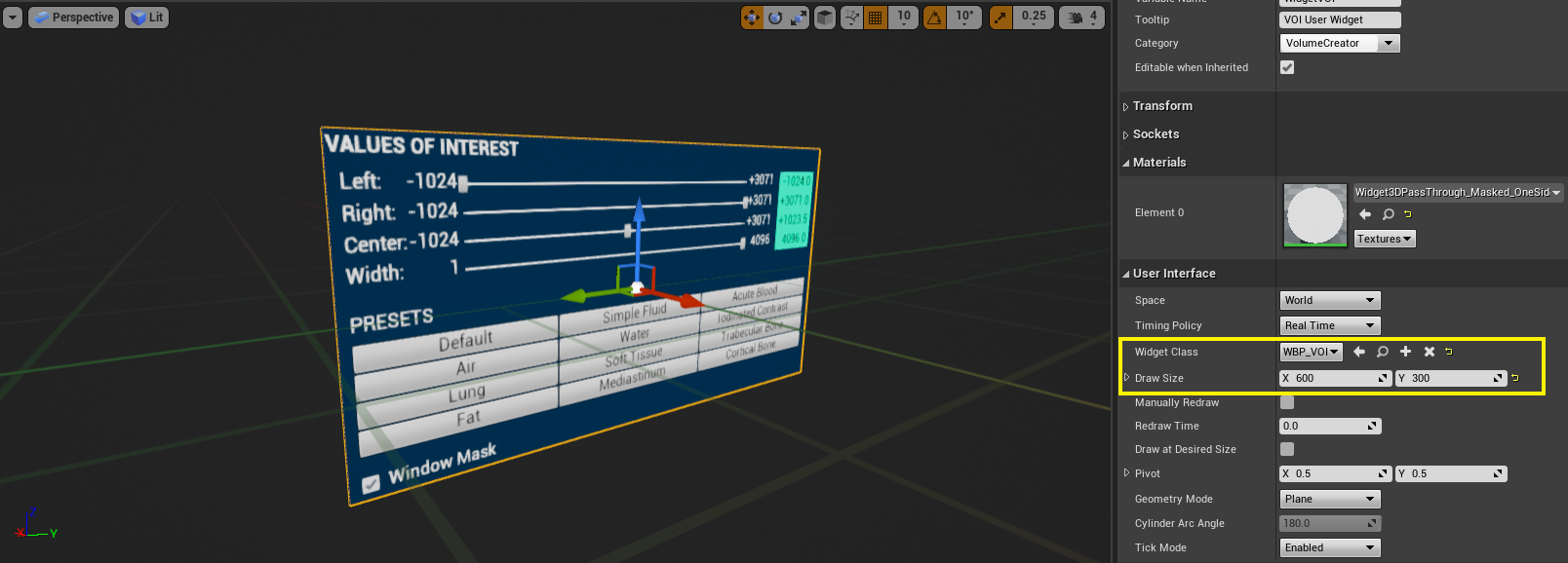 Blueprint Actor BP_VOI_UI in Viewport