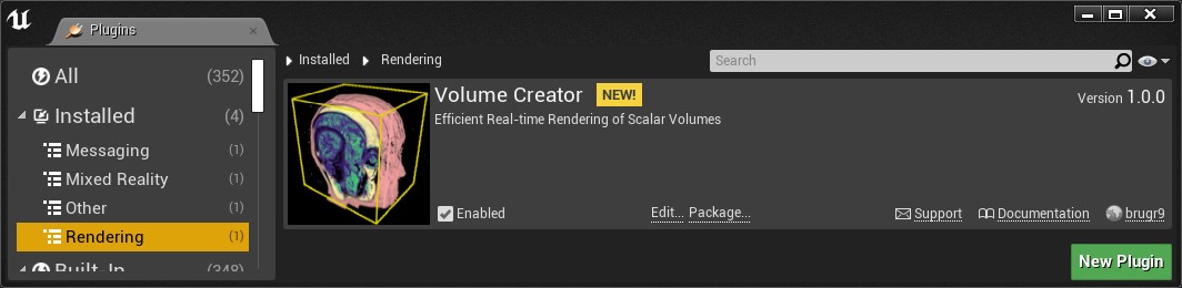 Screenshot of Plugin Editor with Plugin 'Volume Creator' enabled