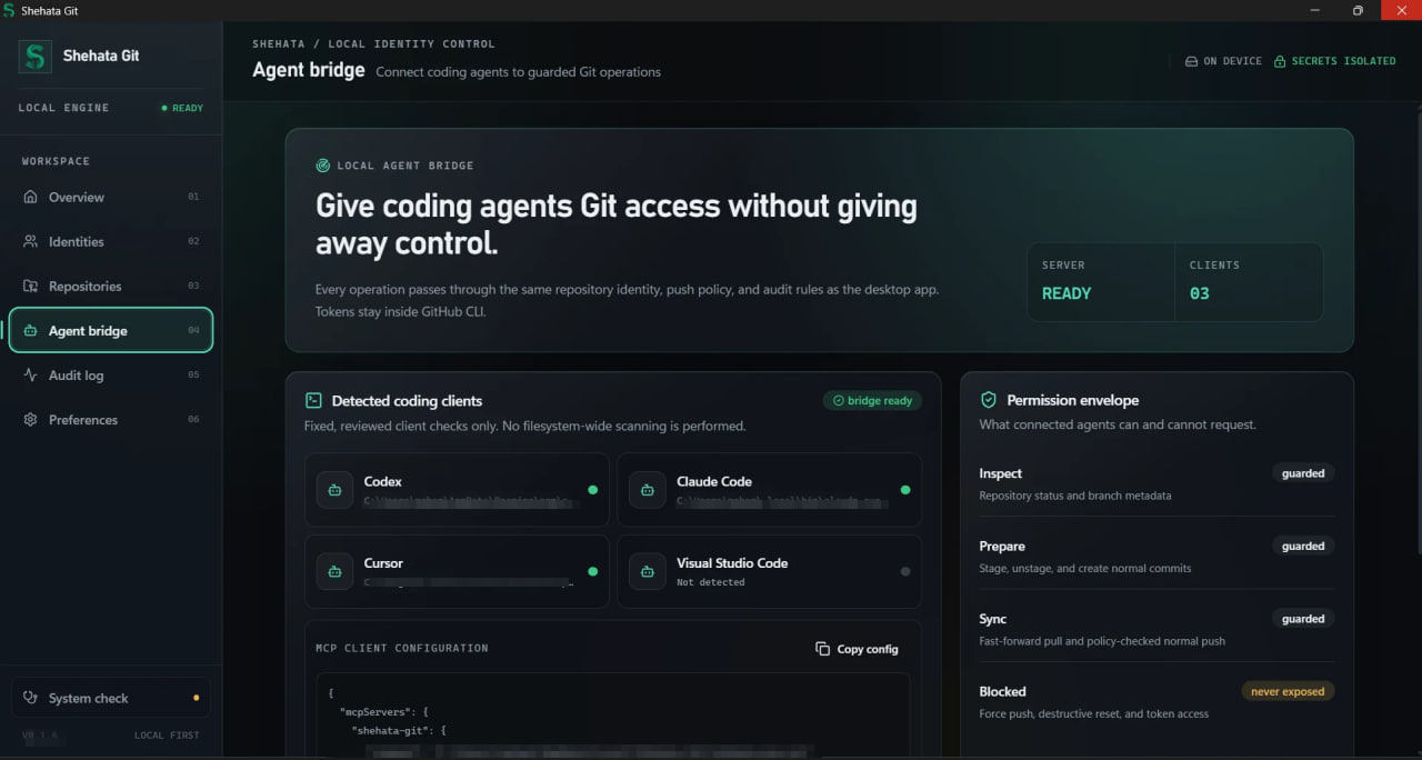 Detected coding agents and the permission envelope that limits what they can request