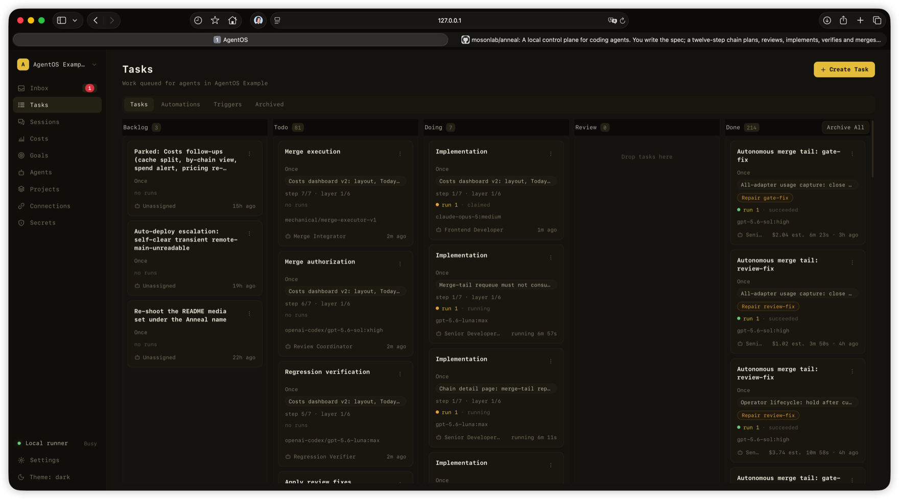 Multiple tasks running in parallel across the board
