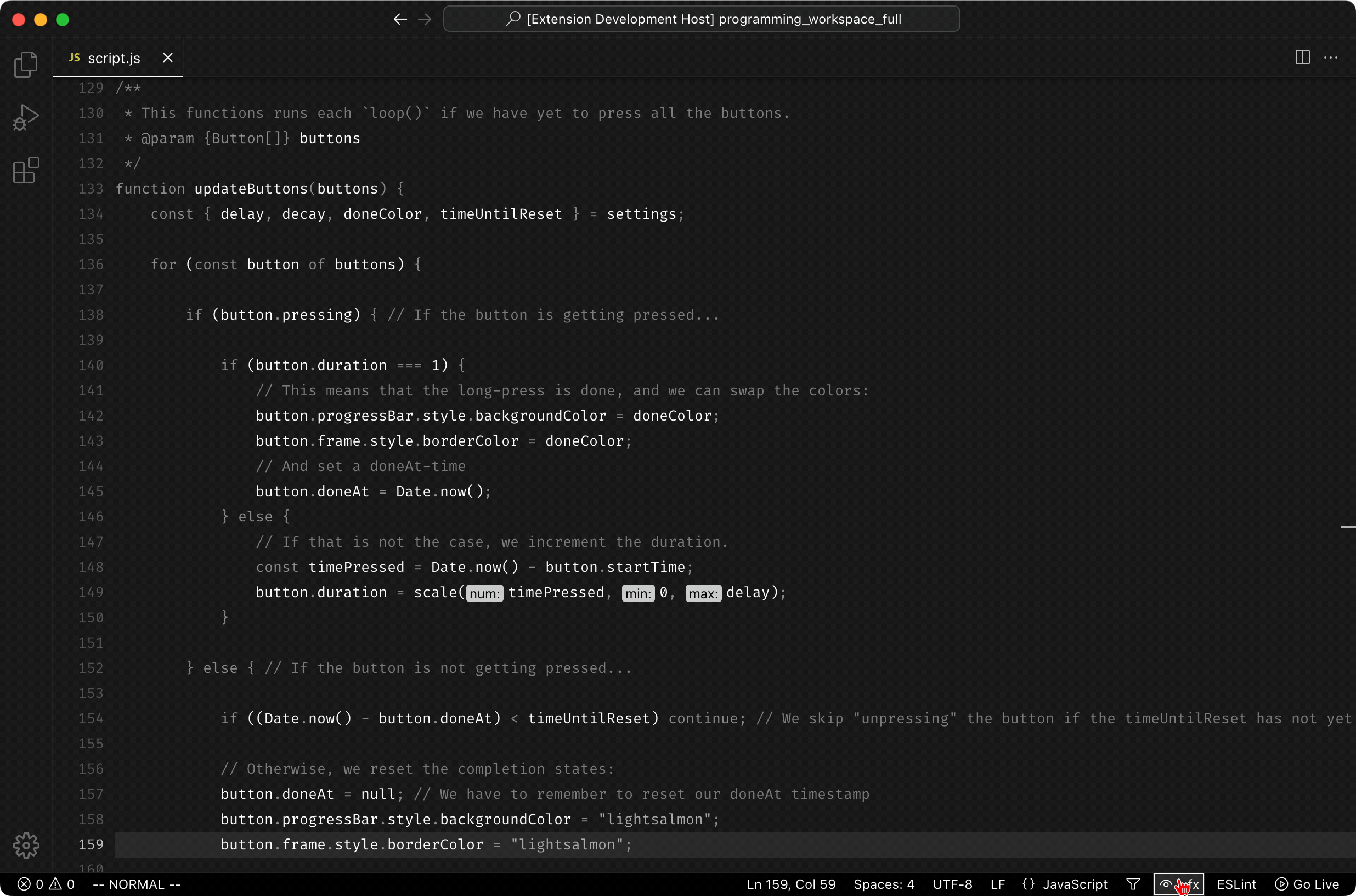 A screenshot of ixfx Highlight running in VS Code with a light theme.
