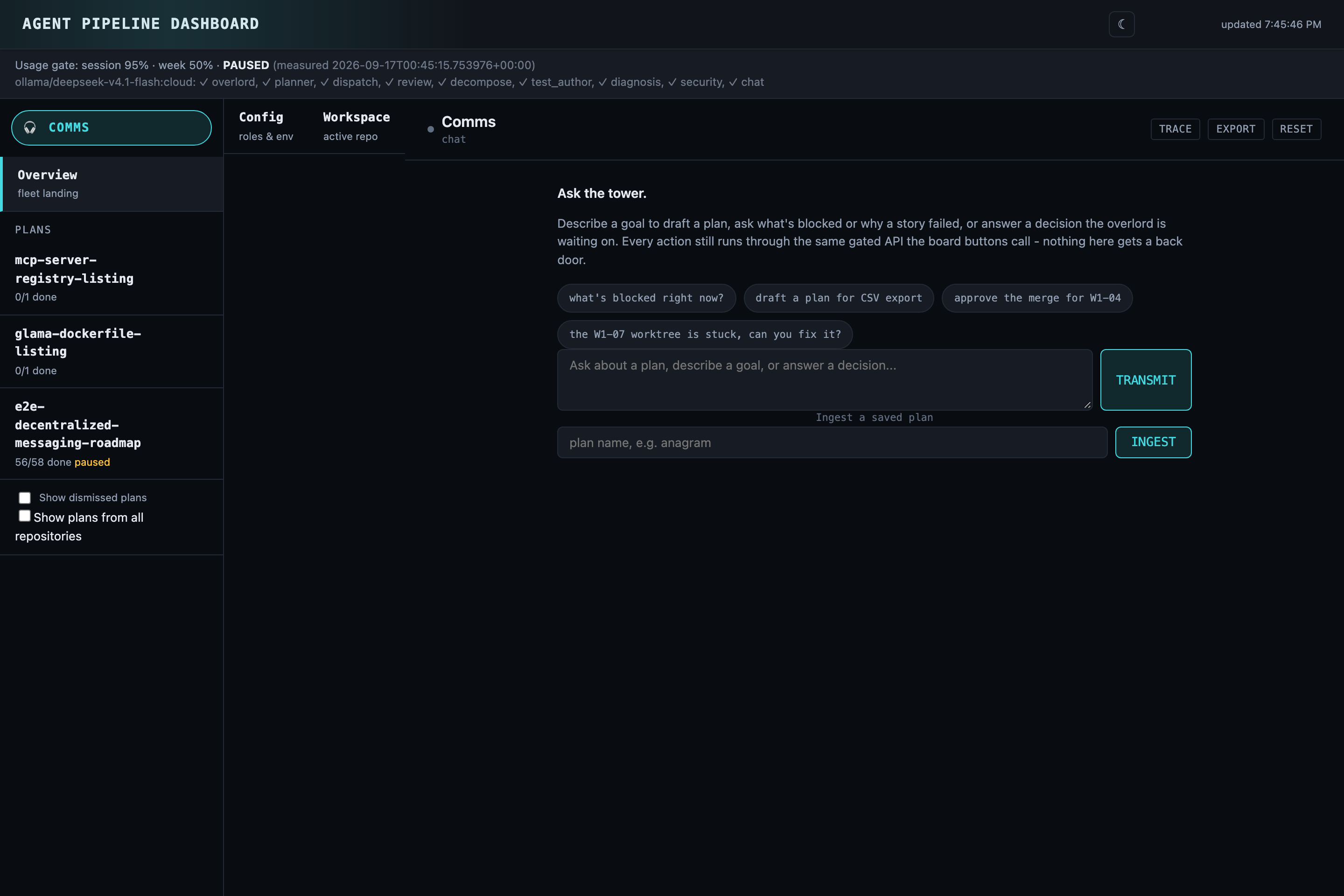 Dashboard Comms view