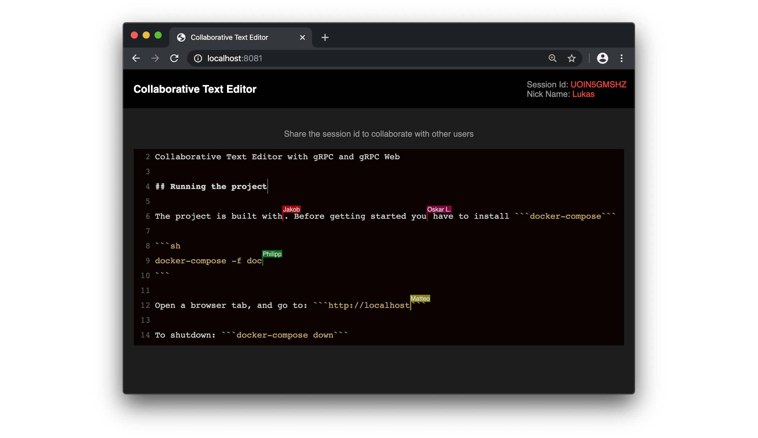 Screenshoot Collaborative Texteditor