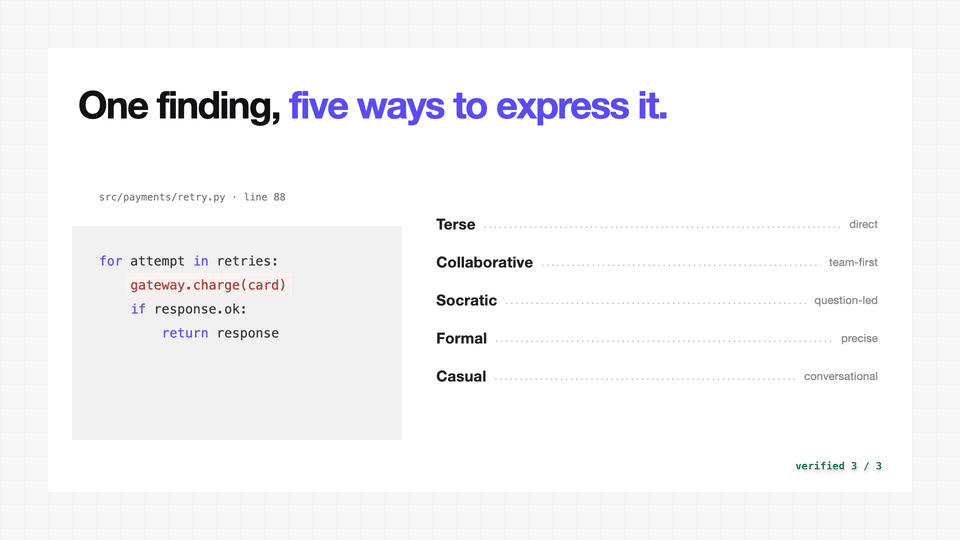 Bubo AI code review tone examples