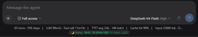 Widget in the chat area (dark)