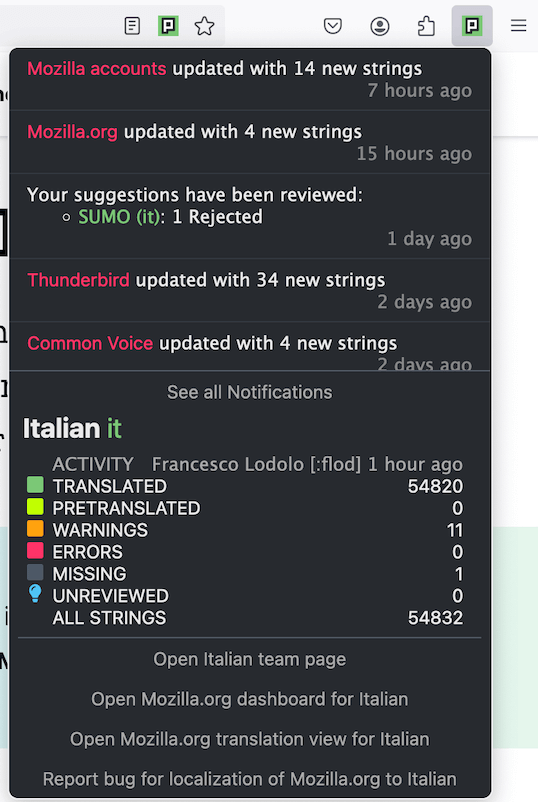 Notifications in the toolbar button popup