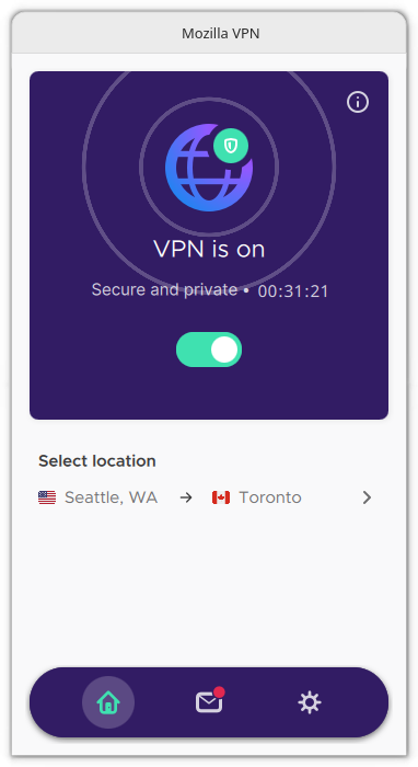 Mozilla VPN Connected to New York