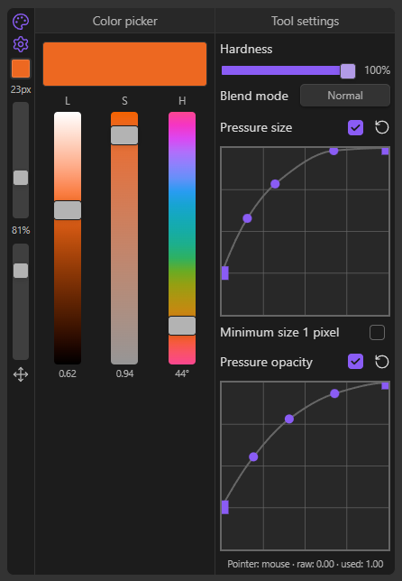 Tool settings on right sidebar