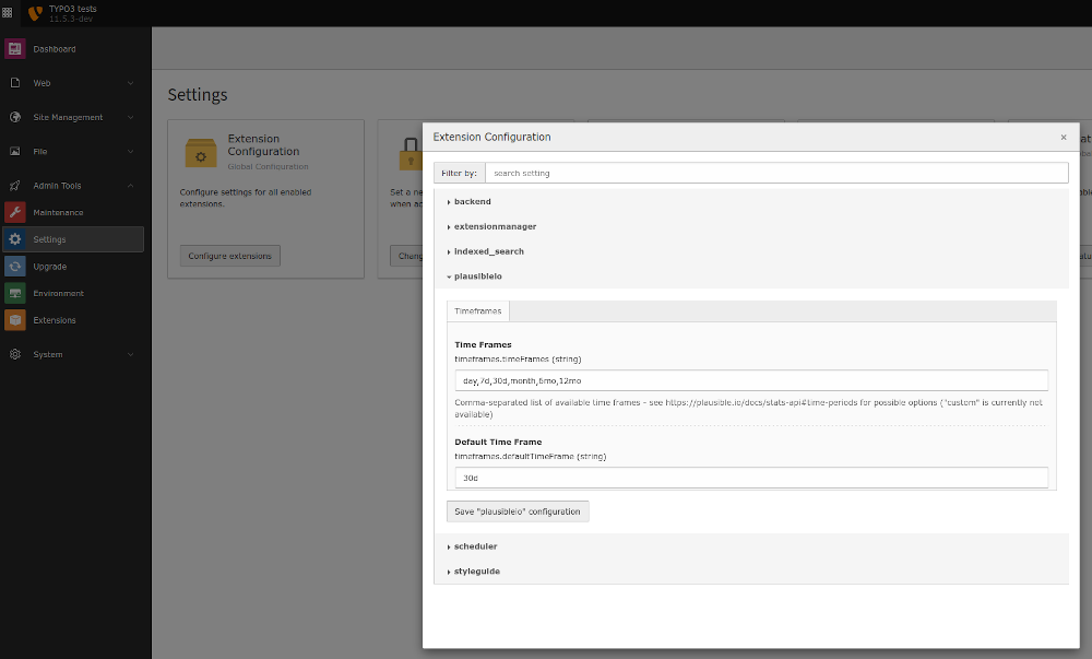 Image of plausible configuration within the extension settings