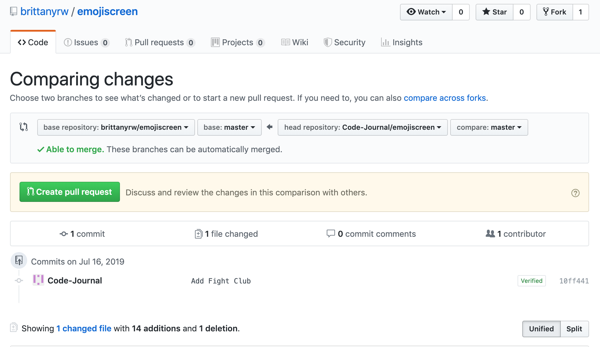 Screenshot of a Pull Request on the Github website
