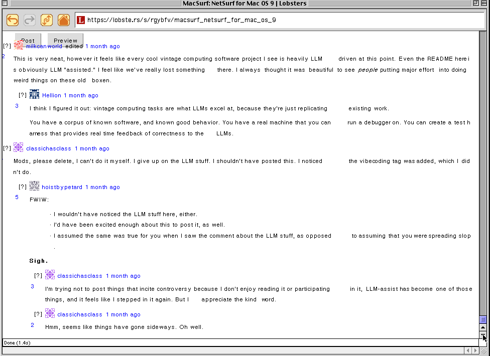 Lobsters thread about MacSurf
