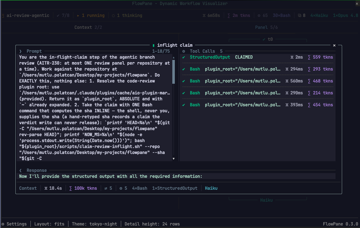 The dialog a node opens, over the graph