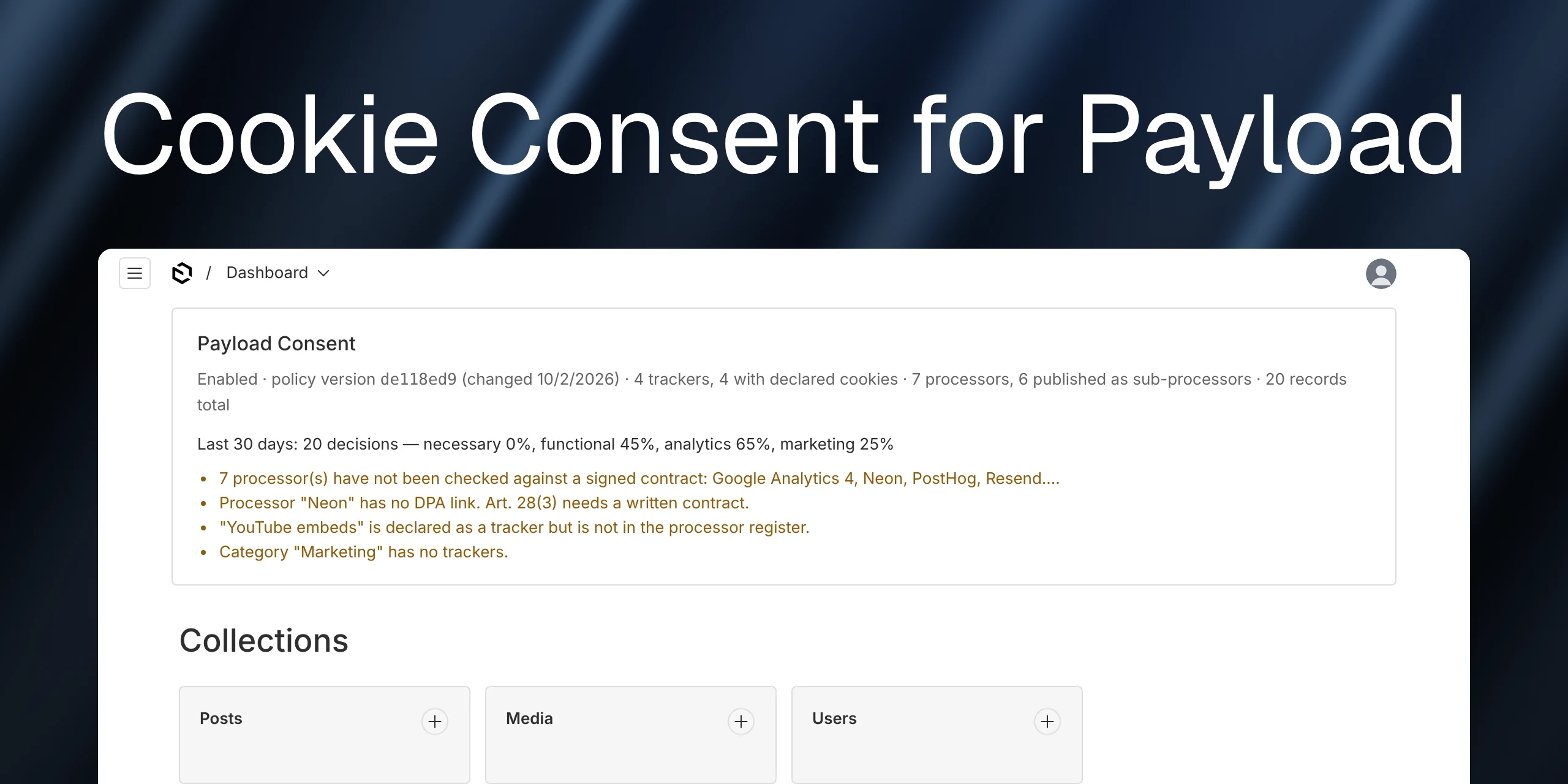 Cookie Consent for Payload — admin screenshot