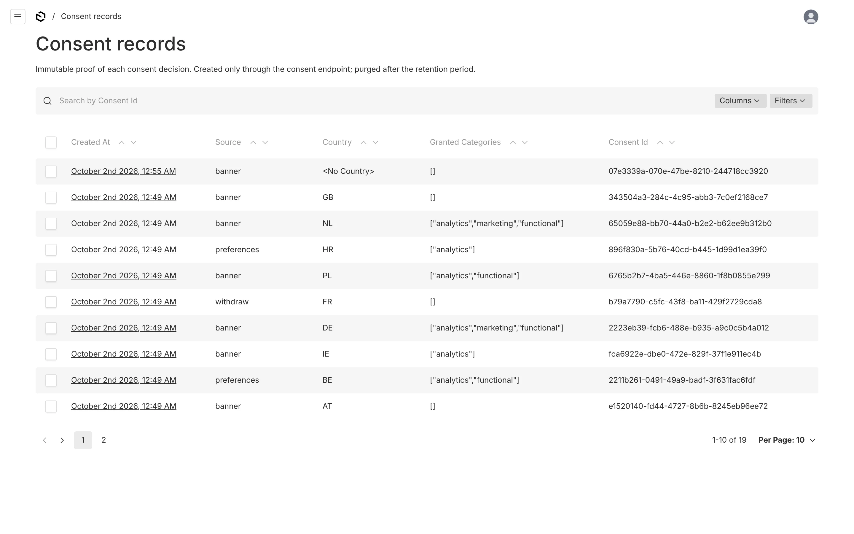 Consent records