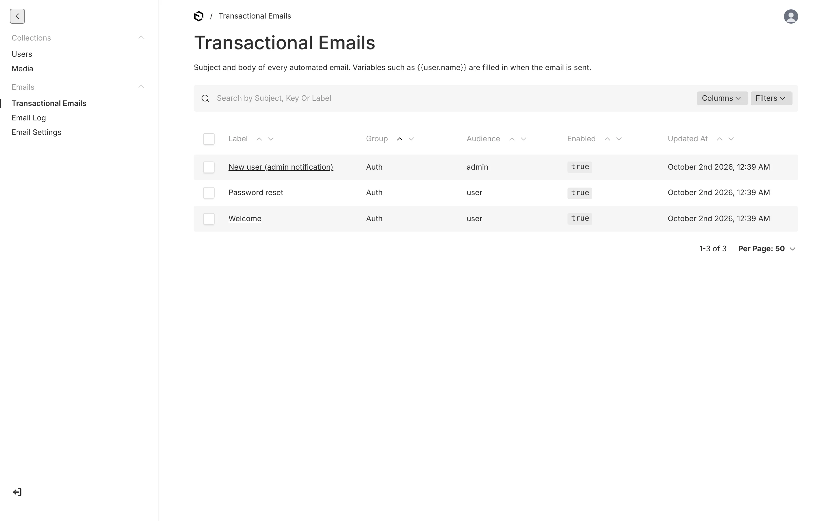 The Transactional Emails list