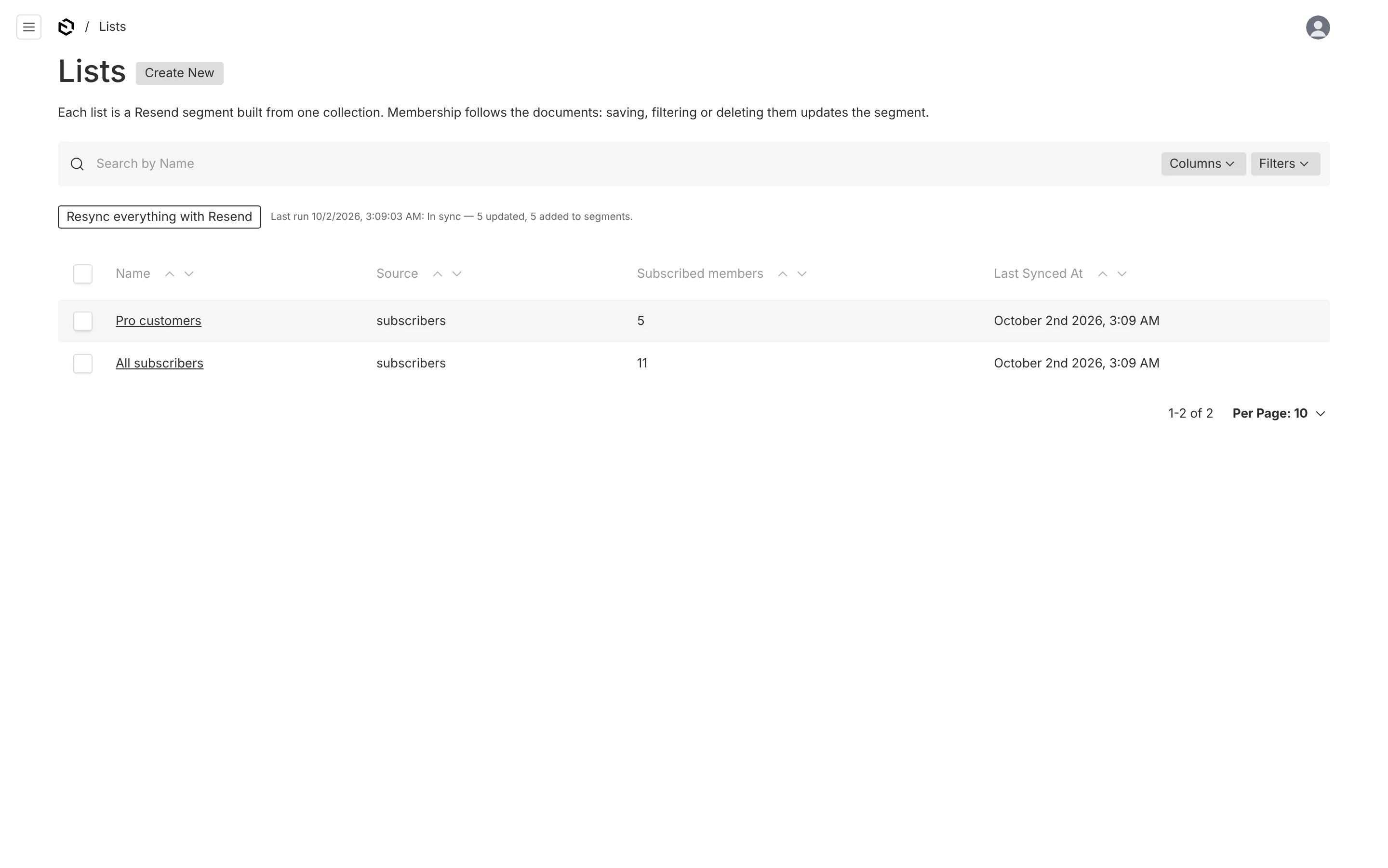 Lists as Resend segments