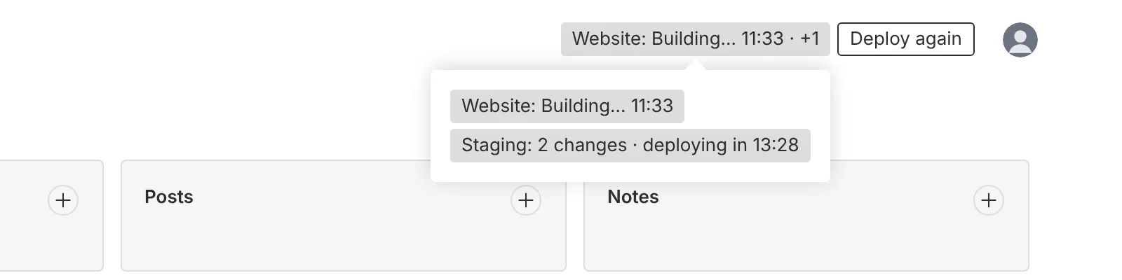 The header status pill and menu
