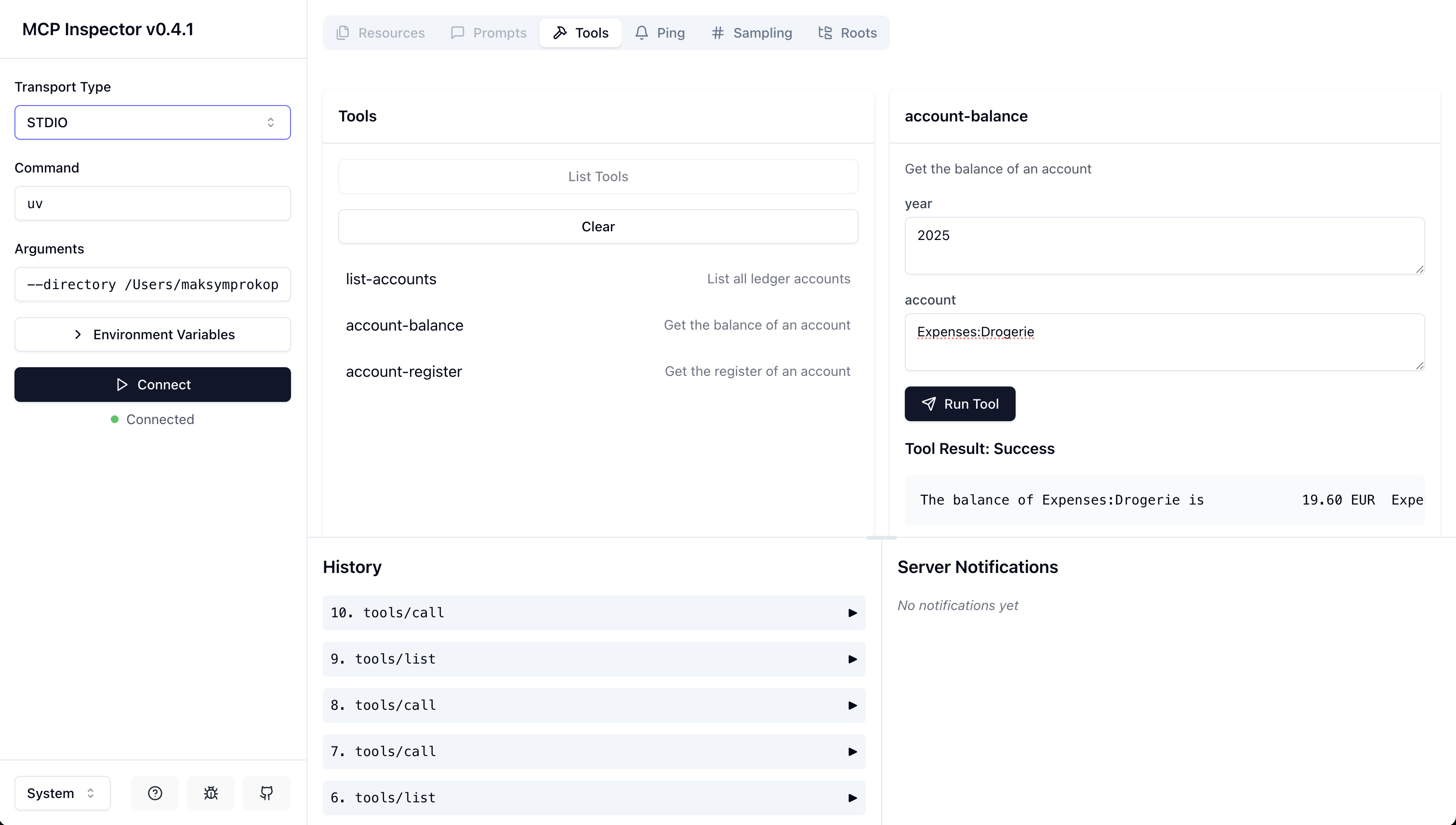 MCP Inspector debugging interface