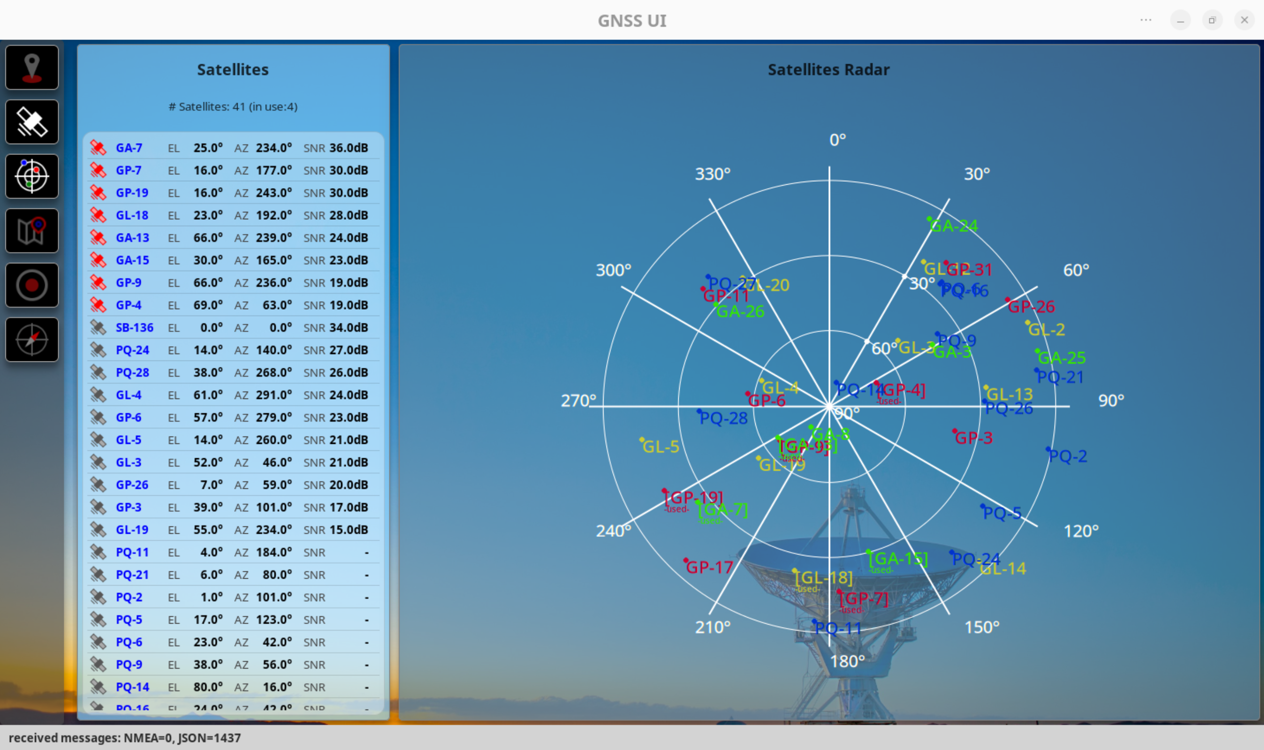 Main window with satellites information only