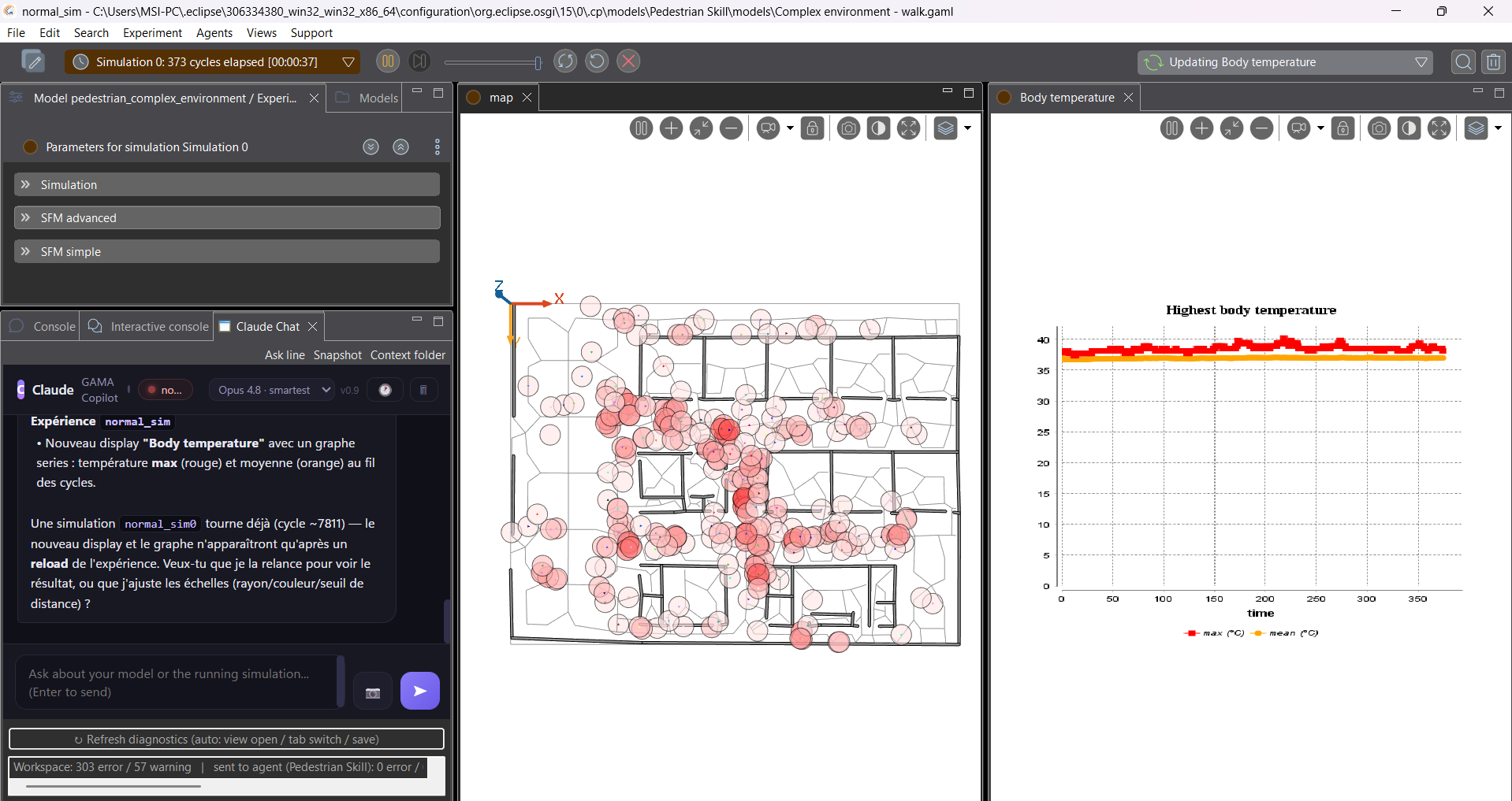 Agent added body-temperature circles and a new chart, from one chat message