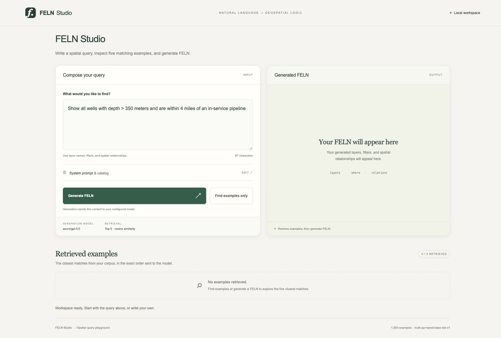 FELN Studio showing the NorthSea query workspace
