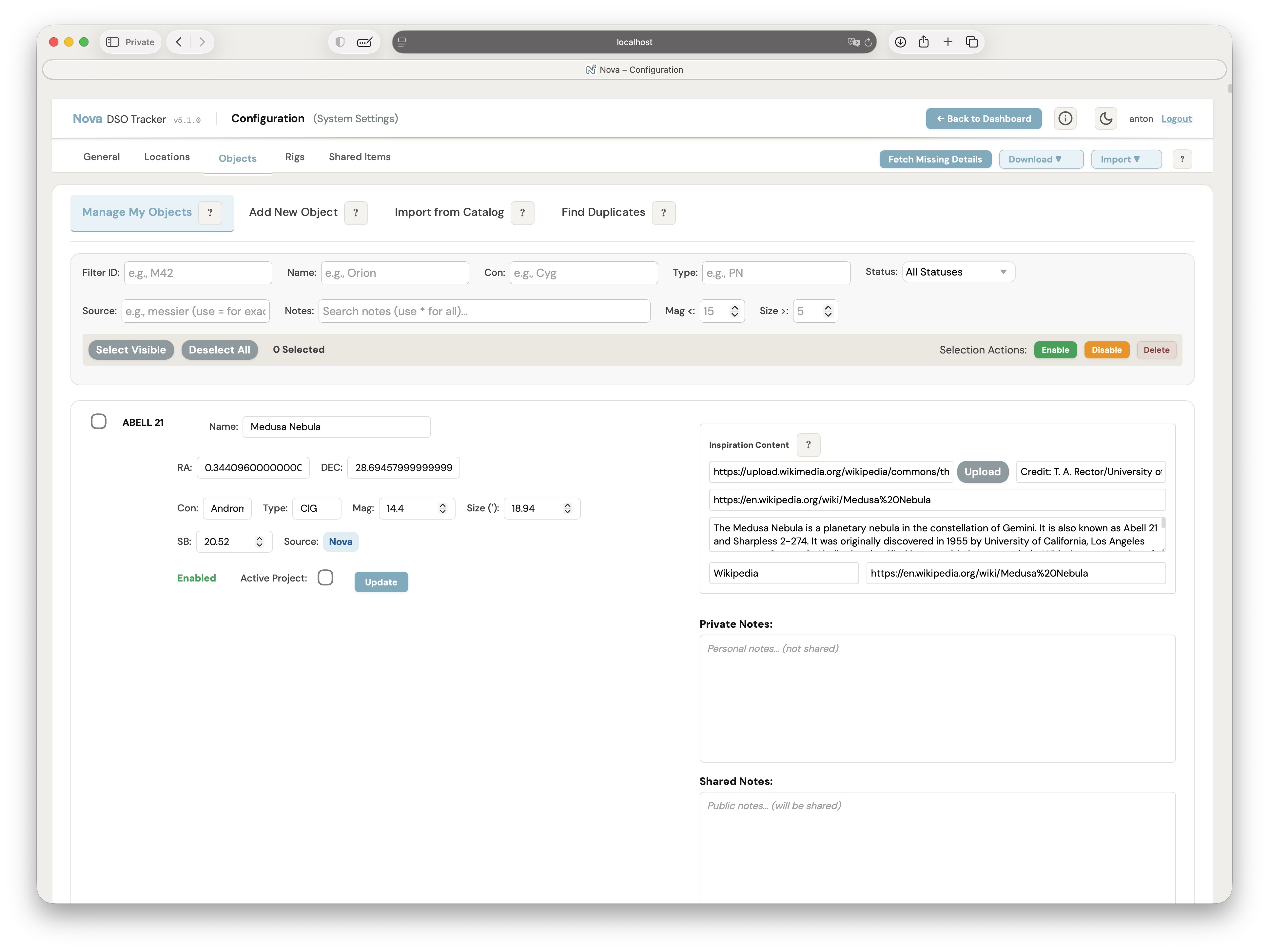 Manage objects