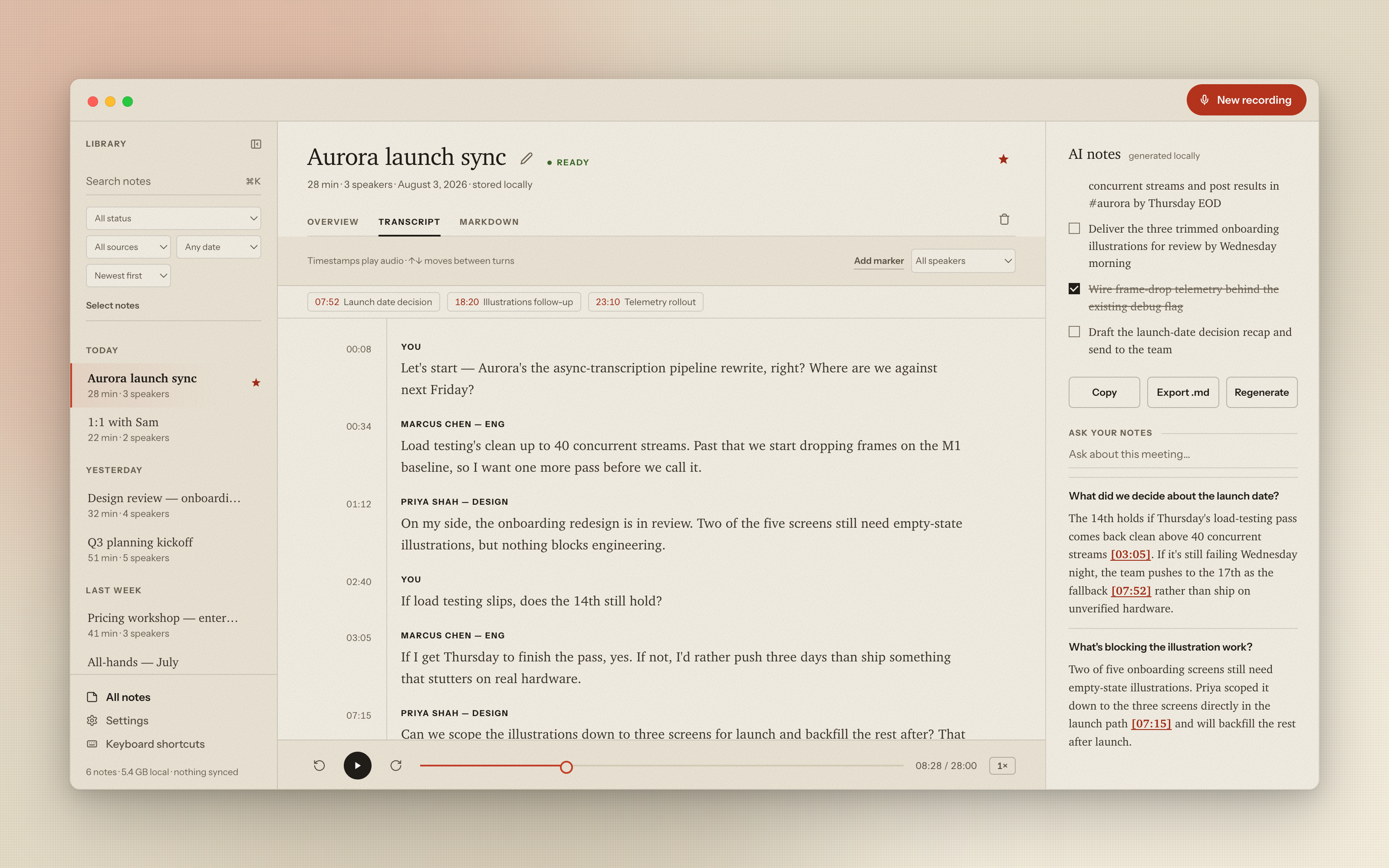 Minute — ask-your-notes answering with clickable timestamp citations