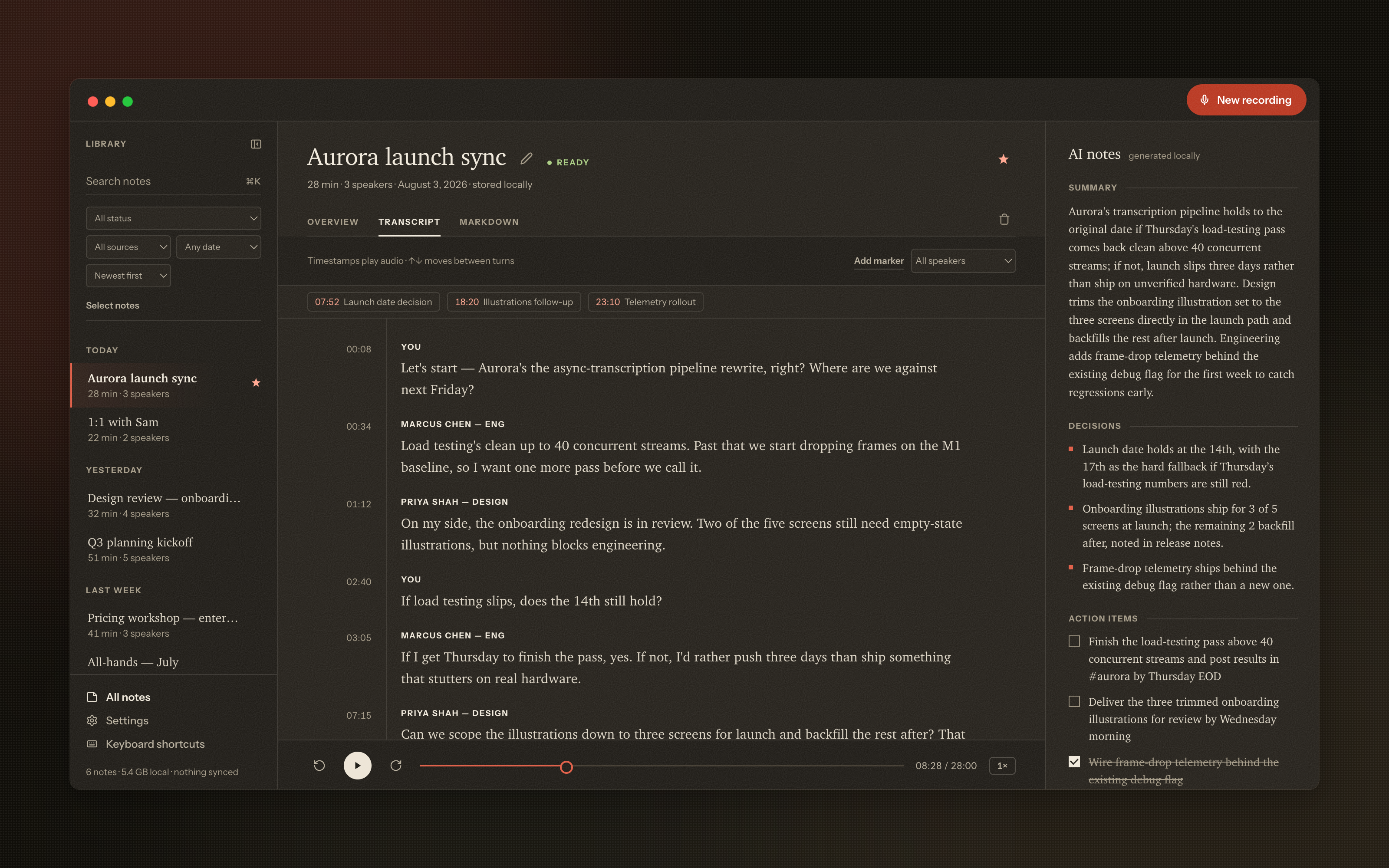 Minute — note view in dark mode