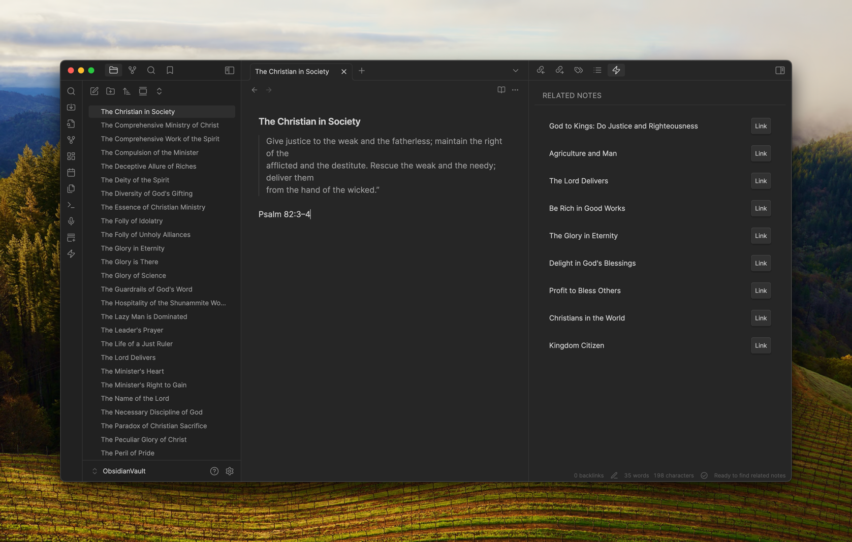 Related Notes plugin on the right pane