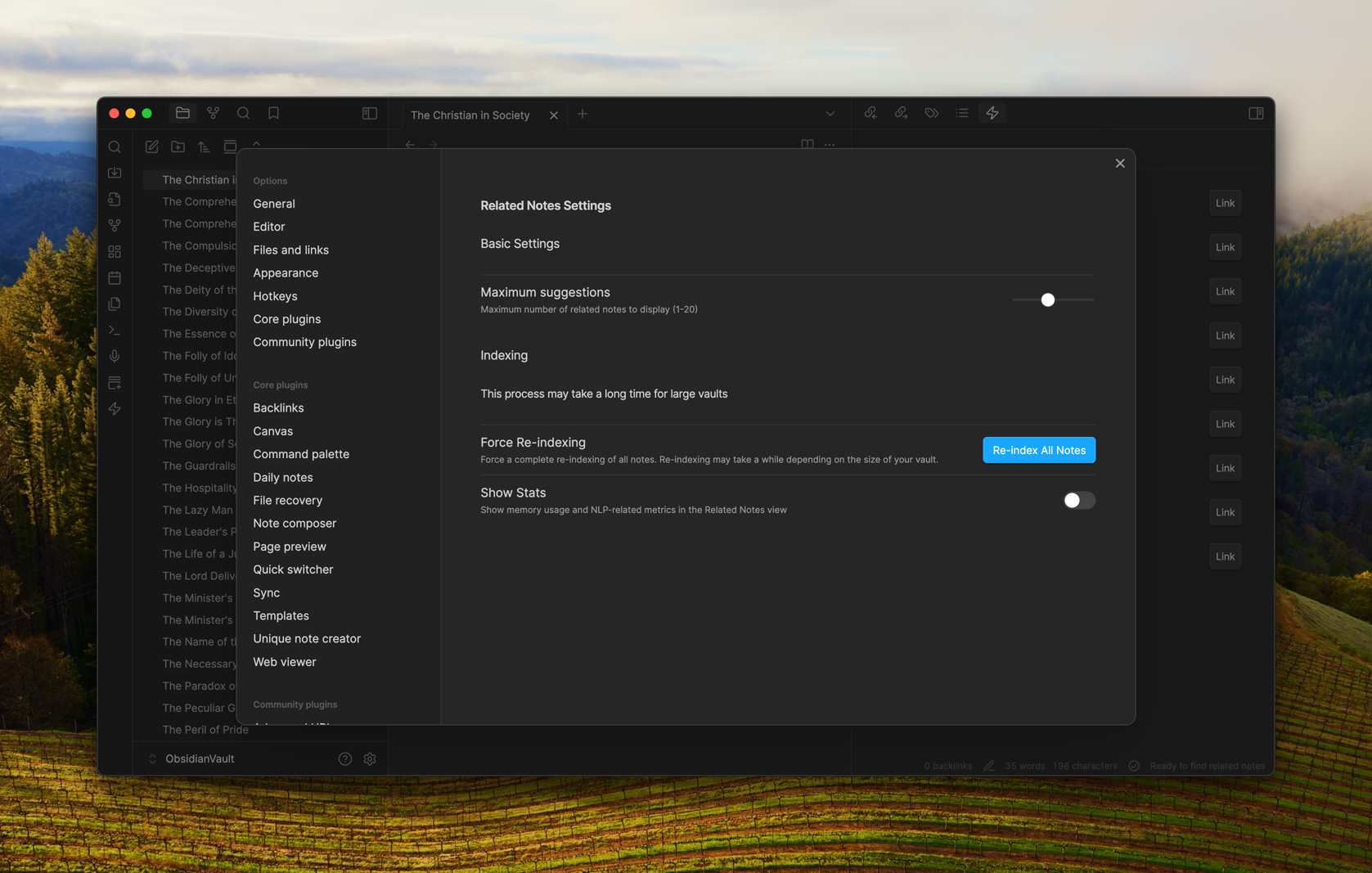 Related Notes settings
