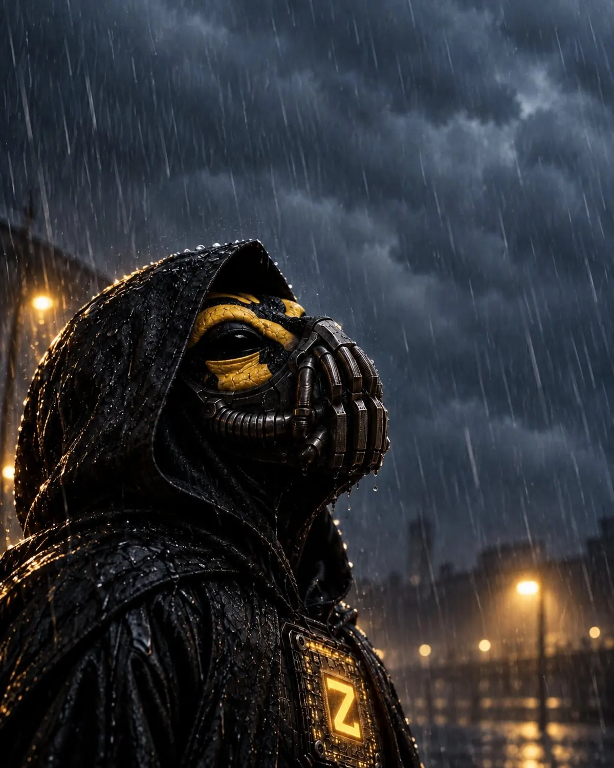 ZFROG looking up into heavy rain at night