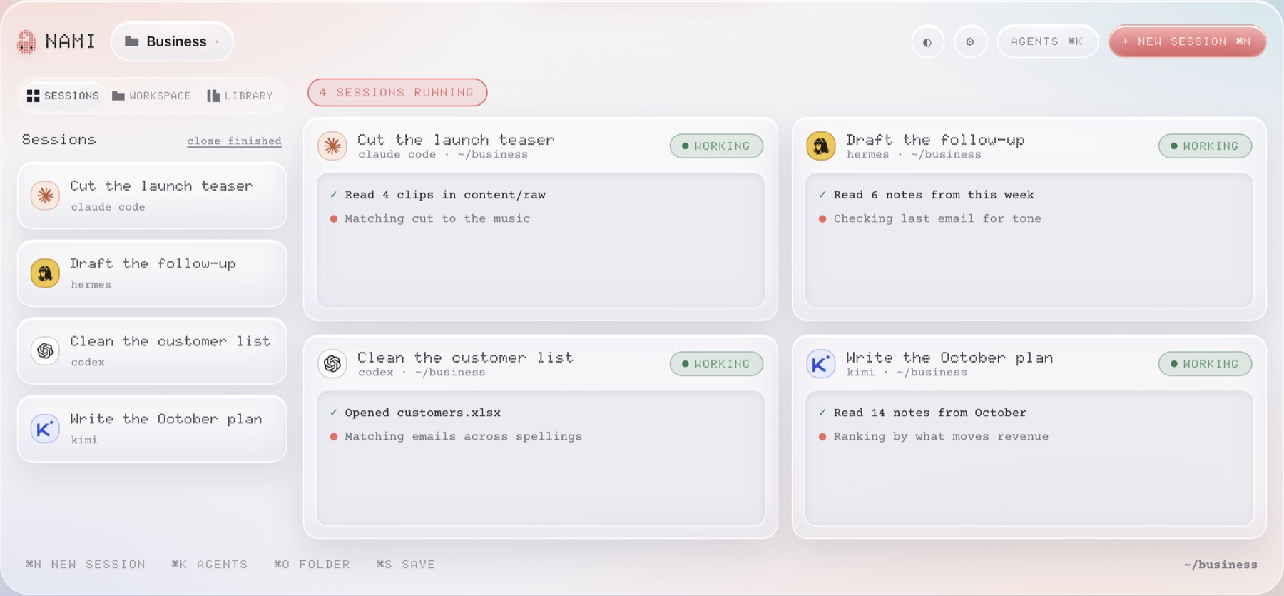 Four sessions running on the Nami desk
