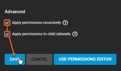 Screenshot of TrueNAS Core by applying ACLs.