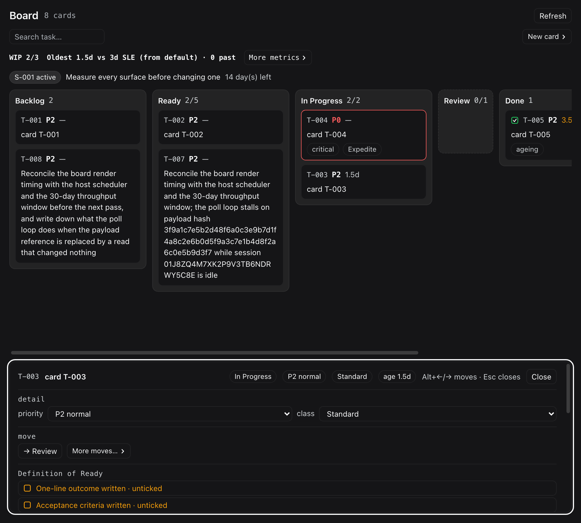 A card's drawer in the dark theme