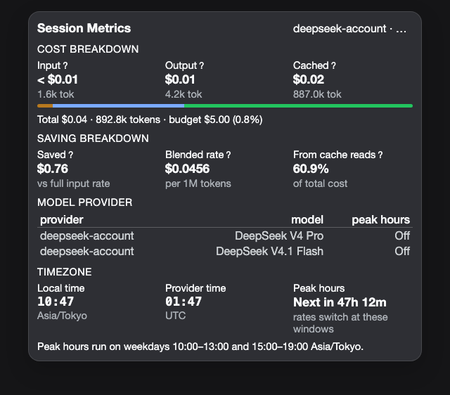 The detail popover in the dark theme