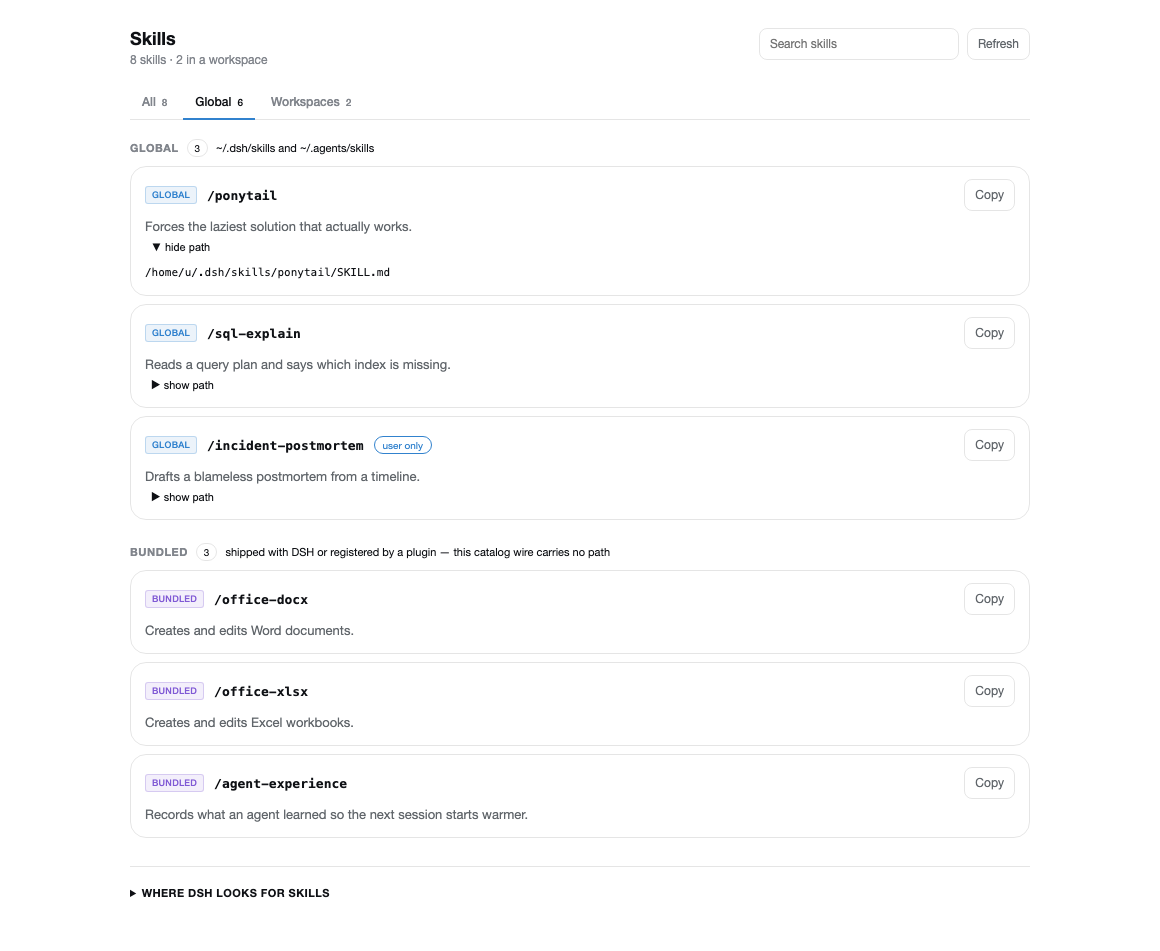The Global tab with an expanded path, light theme