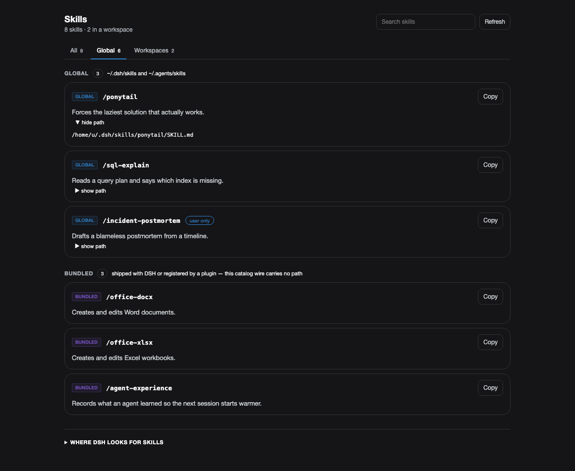 The Global tab with an expanded path, dark theme