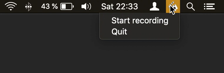 A demonstration of starting and stopping a recording from the menubar