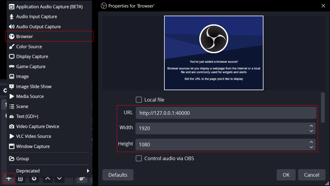 OBS browser input configuration