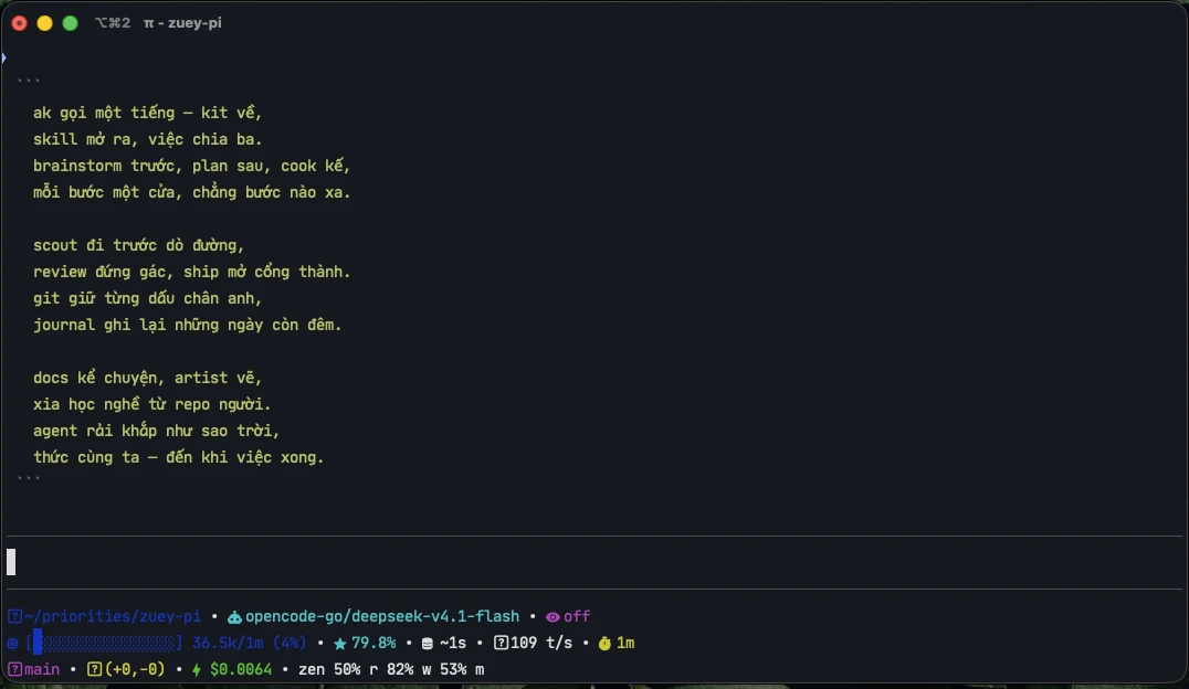 pi with the 3-row statusline, dark theme
