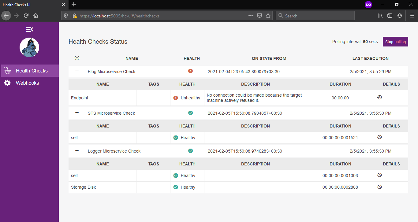 Health Check Api UI