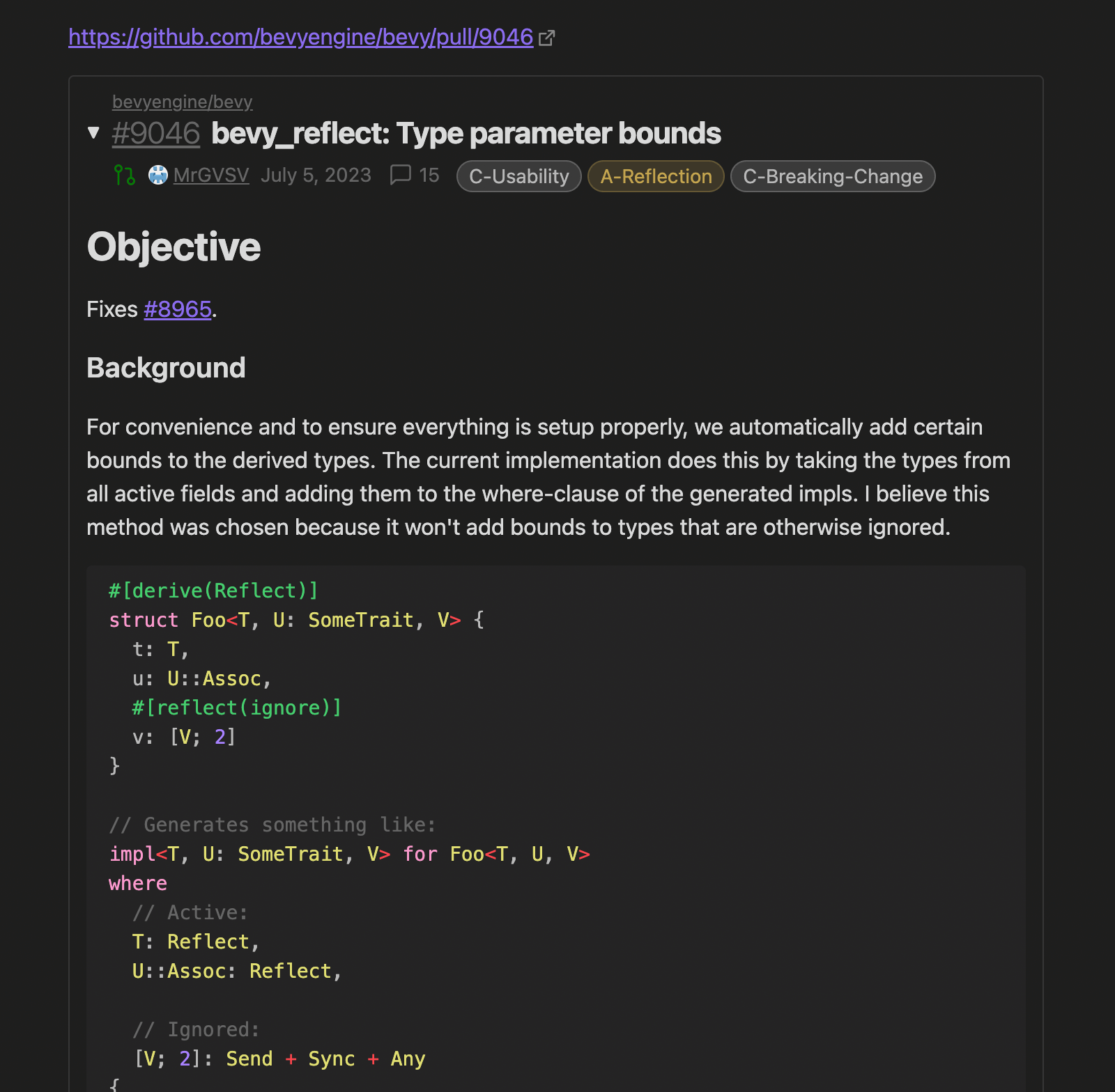 Screenshot of pull request embed