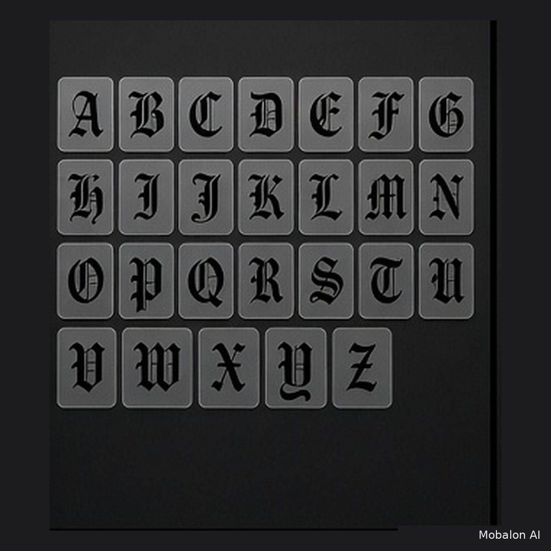 Mr. Hair Art Stencil -Letter Group- (Old English FONT) (26 Stencils)
