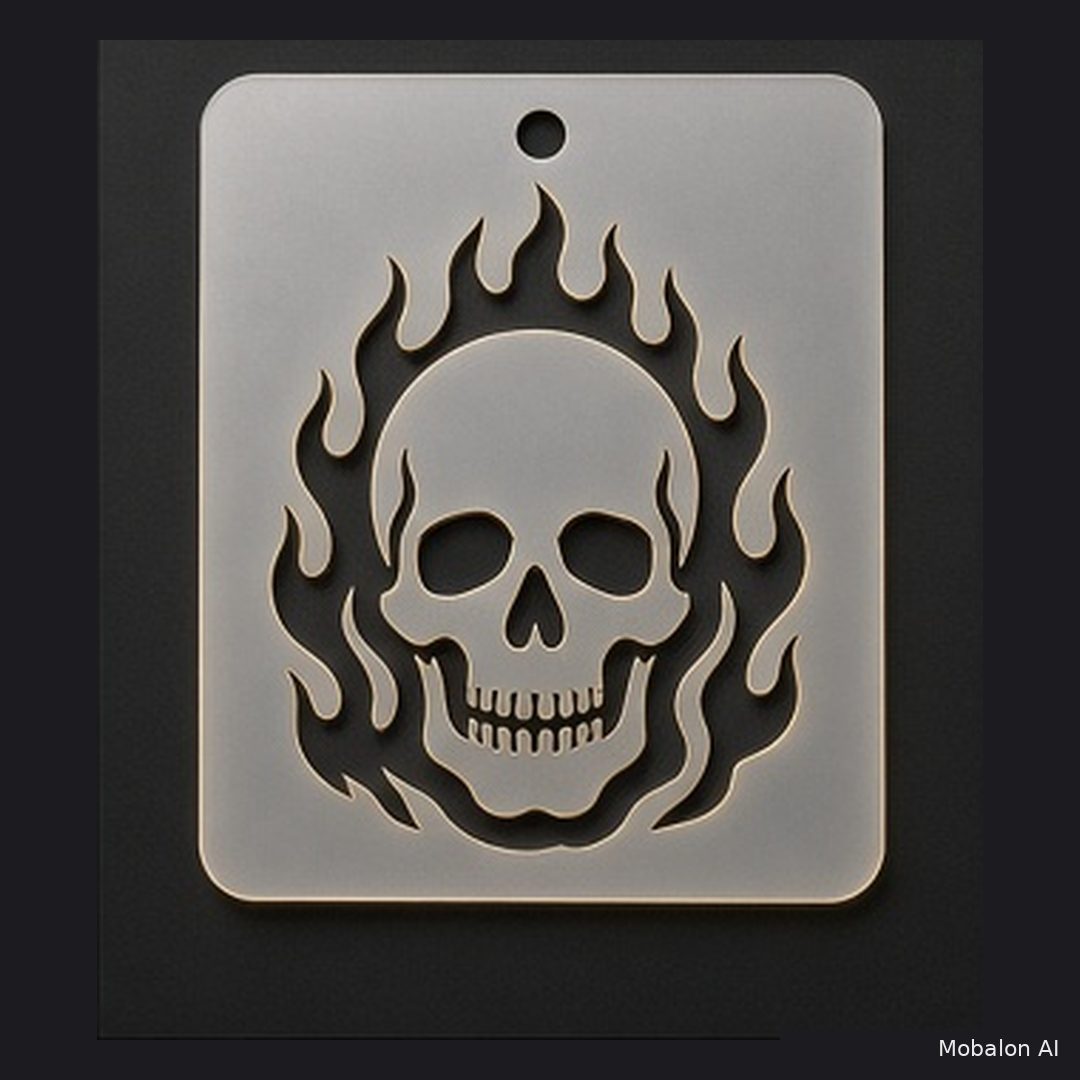 Mr. HAIR ART STENCIL - Flaming Skull