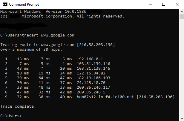 Traceroute cmd