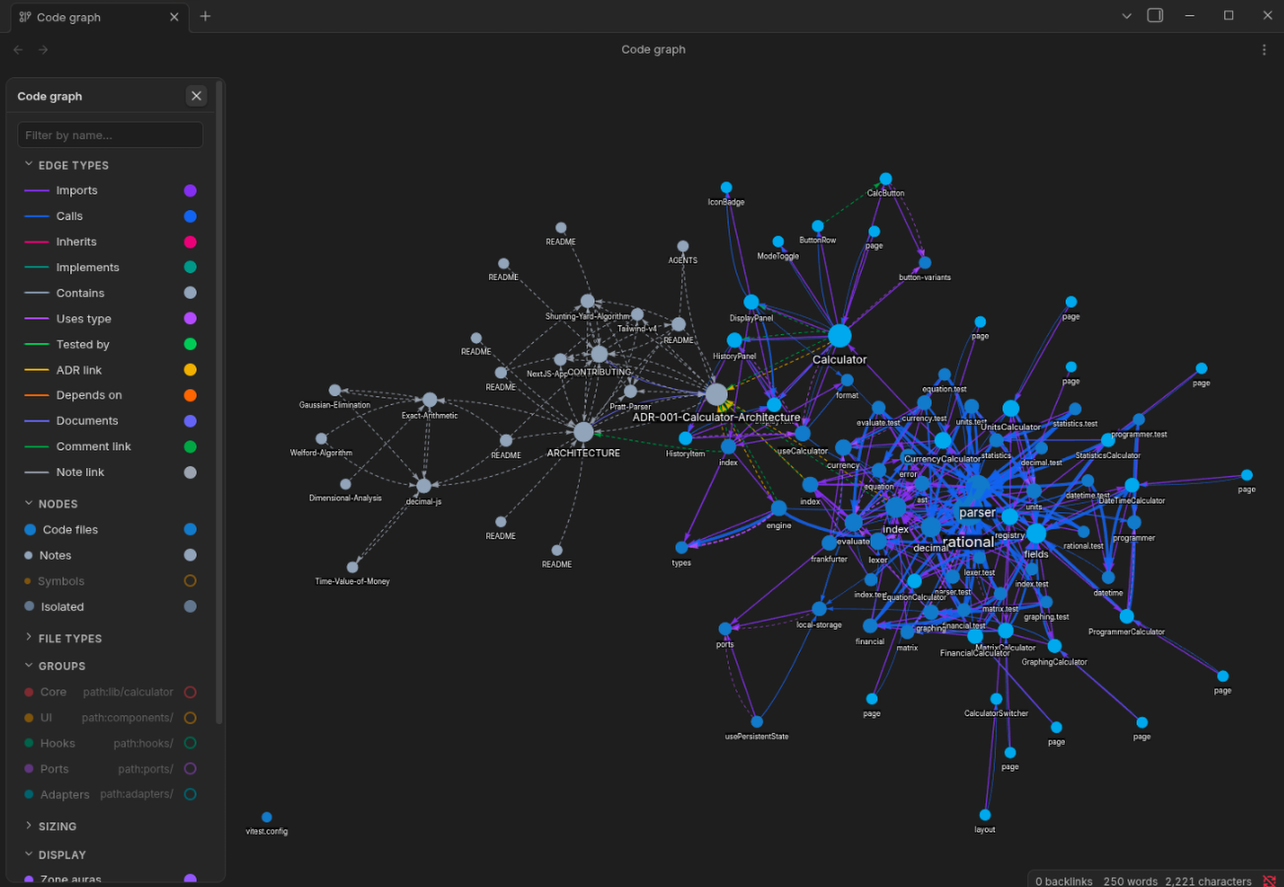 Code Graph — interactive code dependency graph inside Obsidian