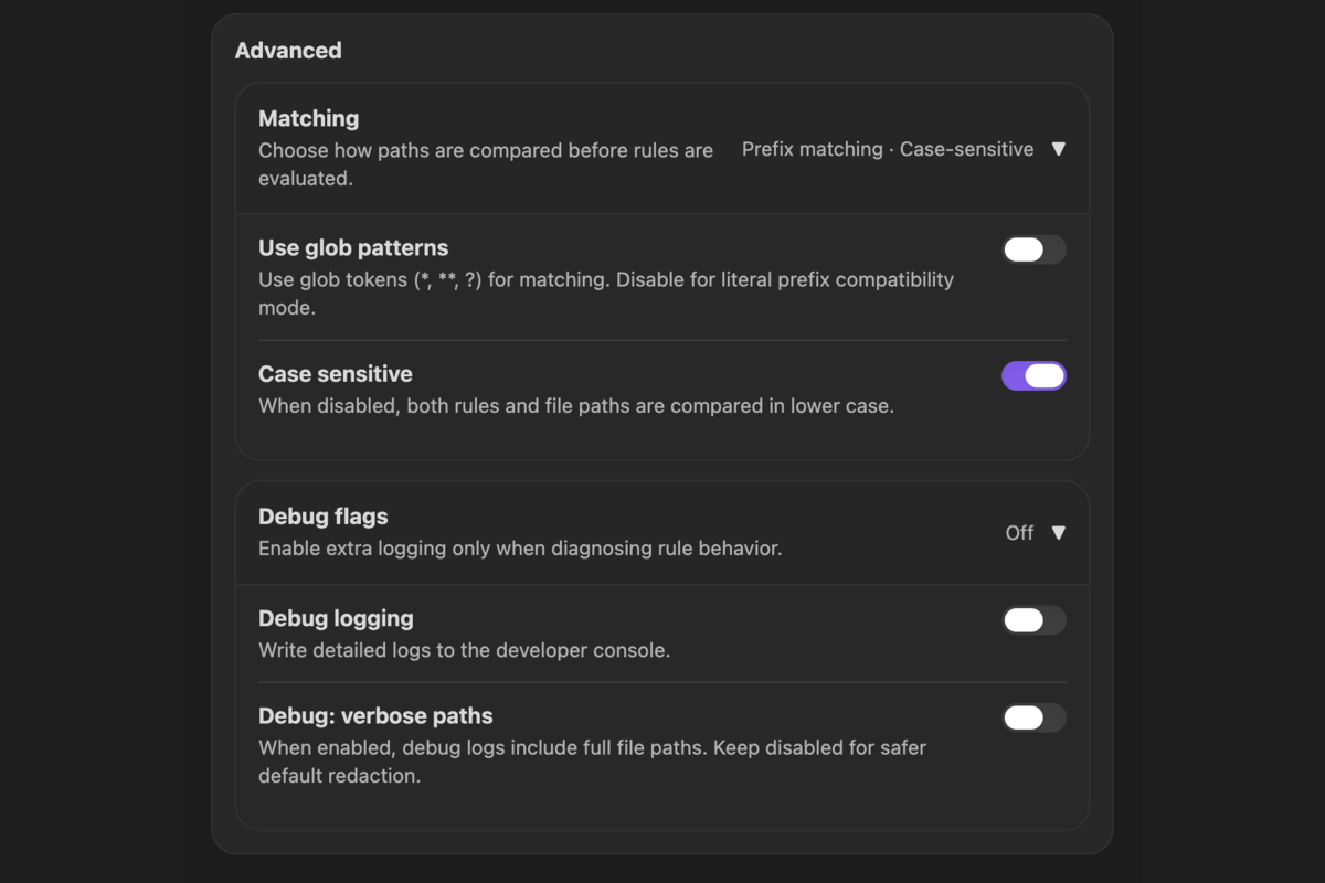 Expanded Advanced settings