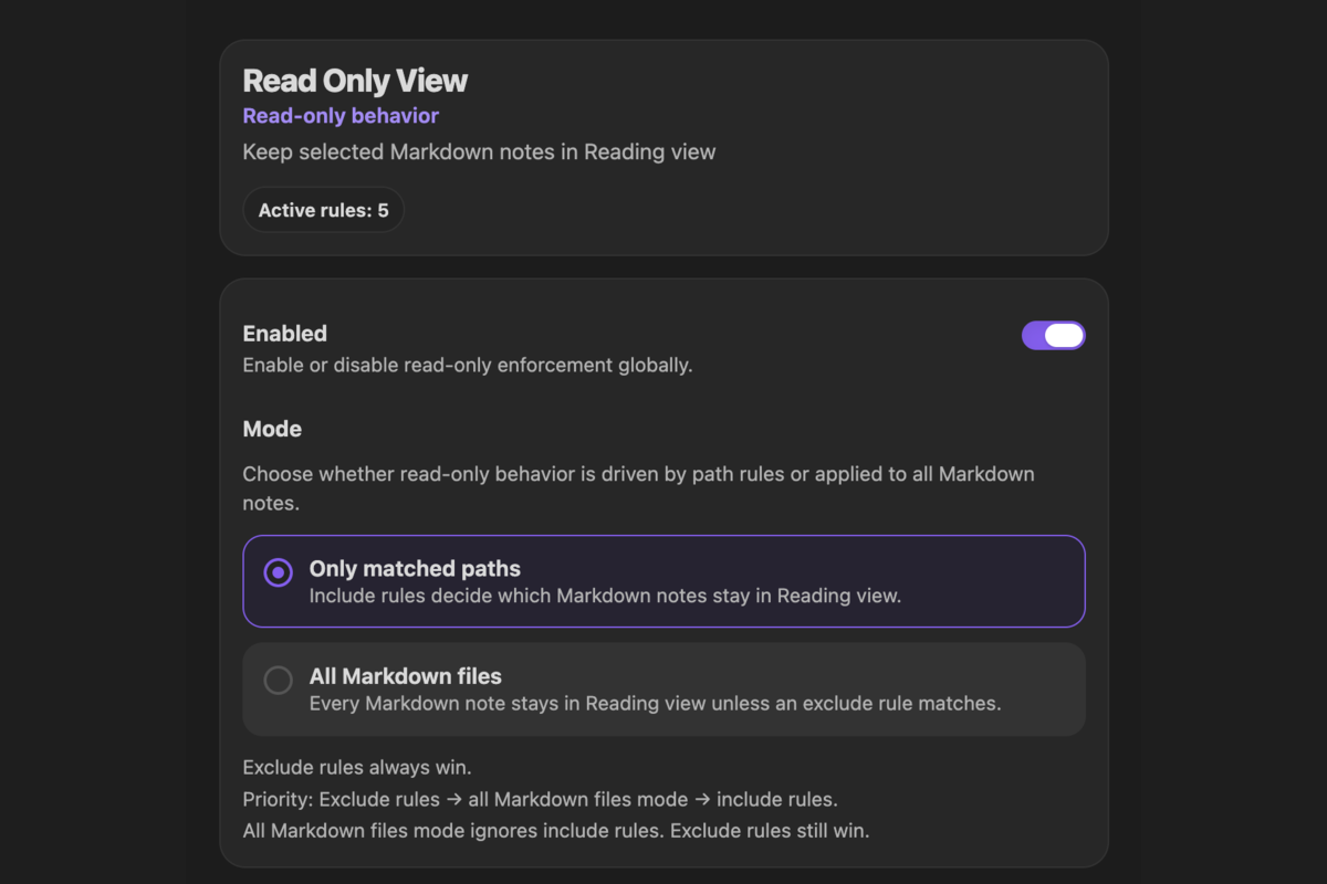 Only matched paths mode in Read Only View settings