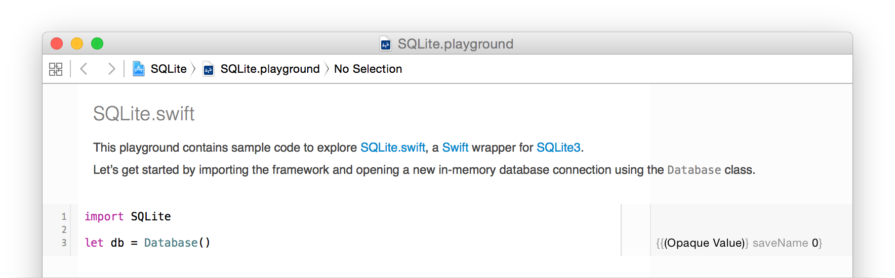 SQLite.playground Screen Shot